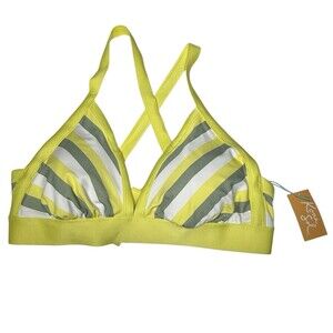 Kona Sol Women's Yellow White Green Stripe Plus Size 1X (16W-18W) Bikini Top NEW